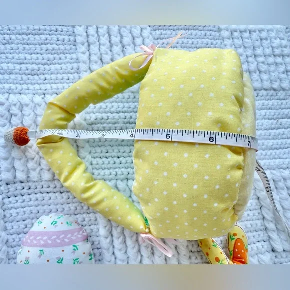 Vintage Handmade Fabric Plush Easter Basket with Bunny, chick and eggs - Picture 12 of 15
